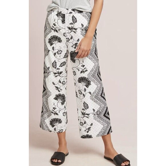 Anthropologie Ett:twa Wide Leg Black and White Cropped Trouser Pants Size Medium - Picture 2 of 8
